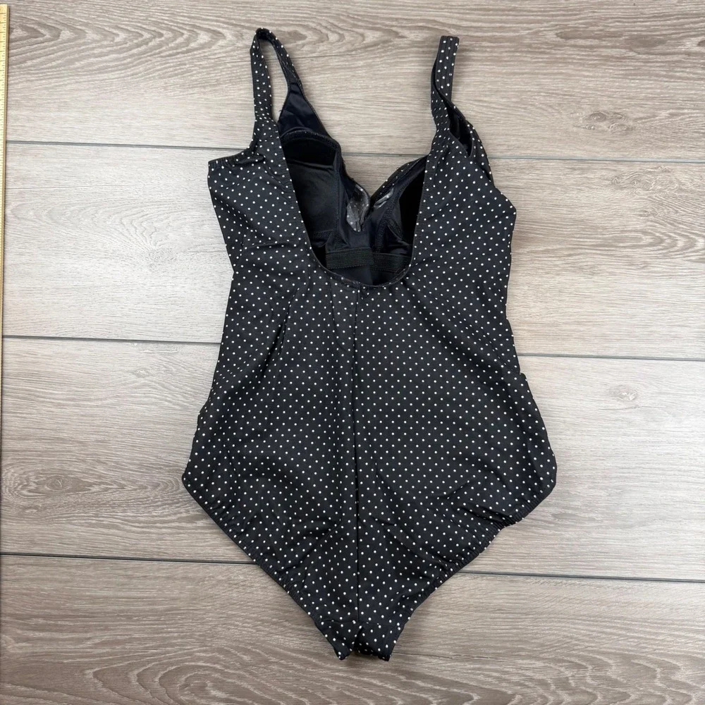 Miraclesuit Womens One Piece Swimsuit Polka Dot Surplice Black 14